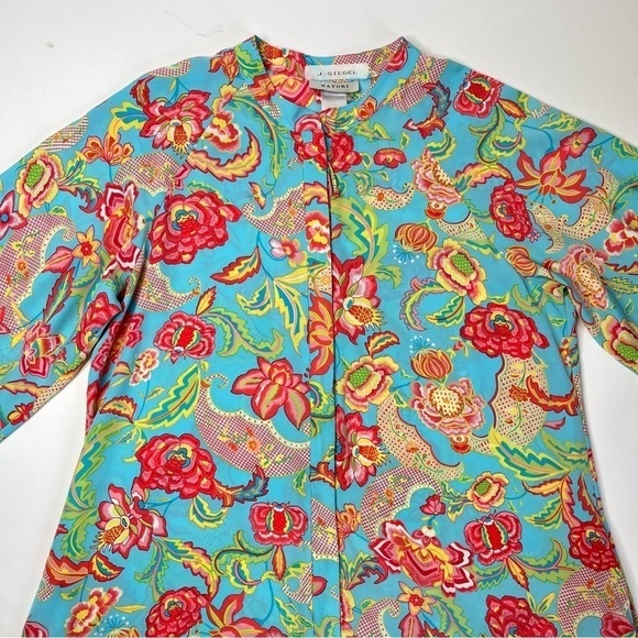 Vintage Natori Blue Paisley Floral Zippered Long Sleeve House Sleep Lounge Dress - Picture 2 of 15